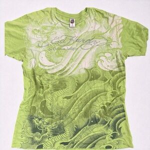 Ed Hardy Men’s Graphic T-Shirt – Dragon Print Y2K Vintage Streetwear Tee L